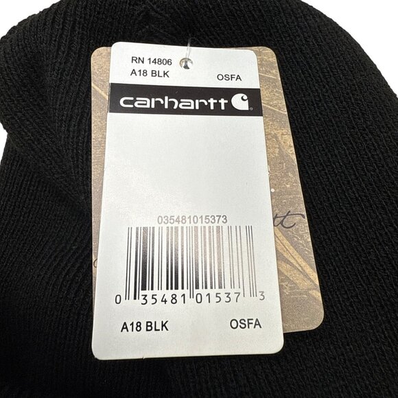 Carhartt Black Knit Cuffed Beanie Hat With Embroidered Logos - New - Picture 8 of 10
